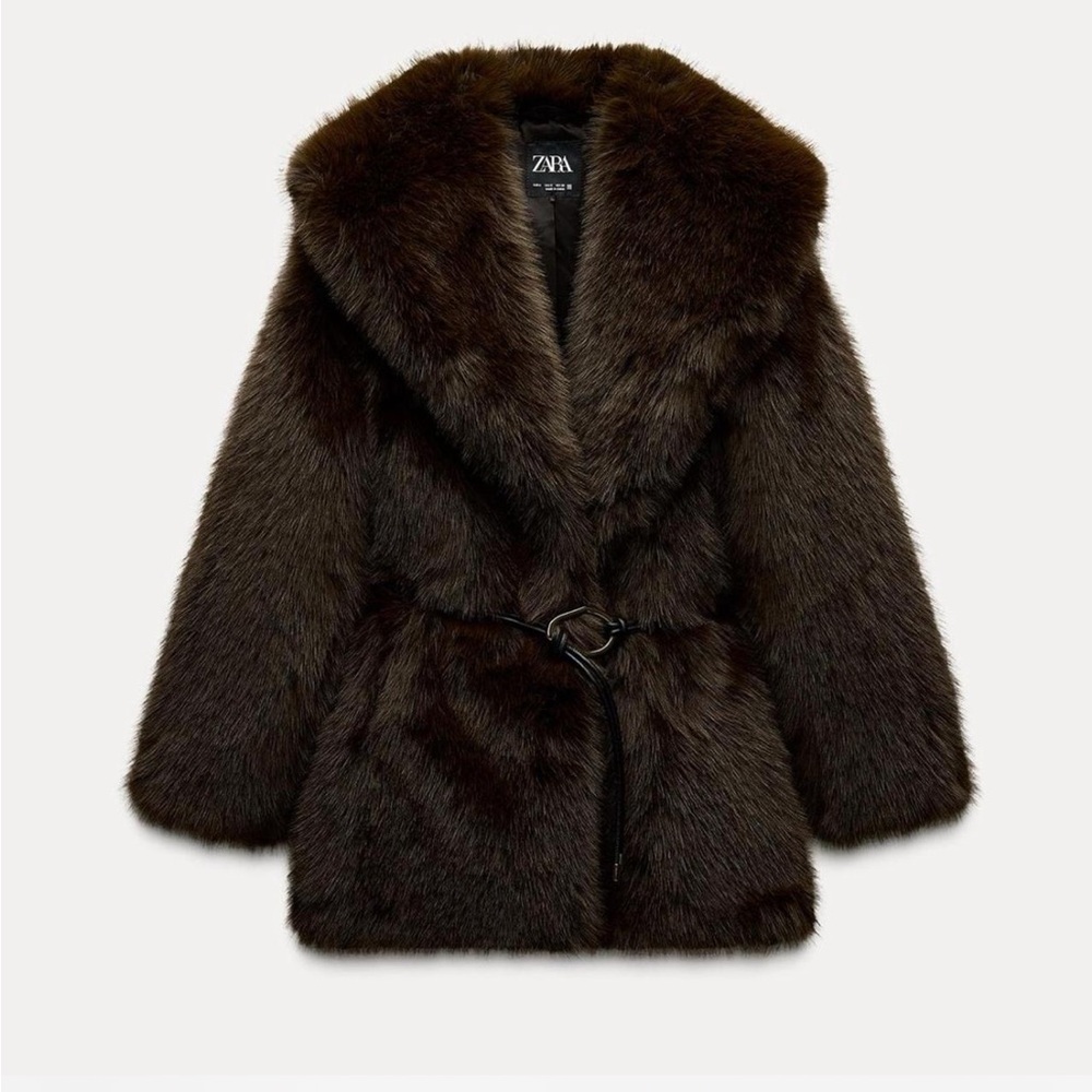 Zara faux fur coat with belt
